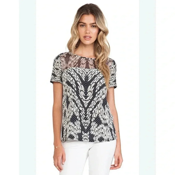DVF Diane Von Furstenburg New!! Angela Silk Top in Panther Lace Black Size 12 - Picture 1 of 10